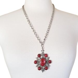 VINTAGE 60's Arthur Pepper Signed ART Faux Red Jasper And Silvertone Necklace